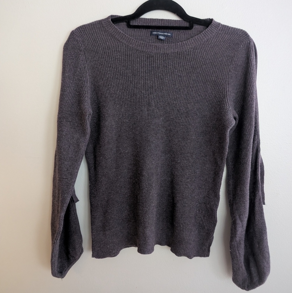 American Eagle Women's Purple Knit Open Tie Sleeves Sweater Medium